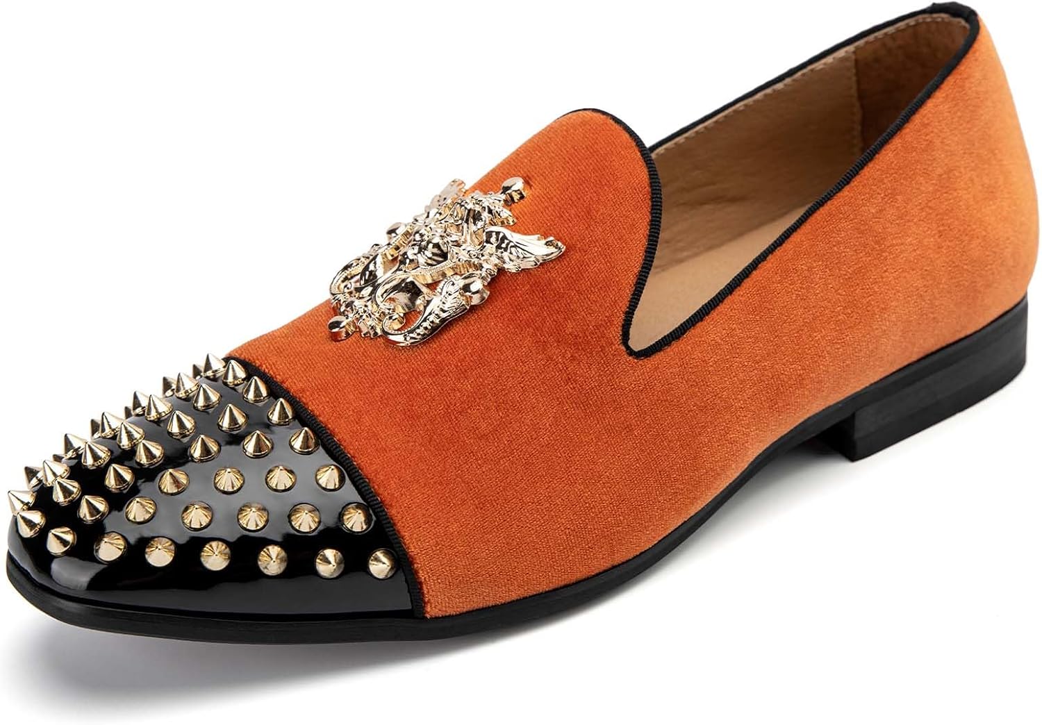 

Мужские бархатные лоферы Meijiana с металлическими украшениями, праздничные роскошные лоферы, оранжевый