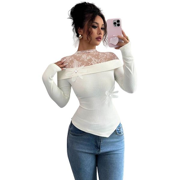 

Женская блузка с длинным рукавом и кружевными вставками Yesfashion