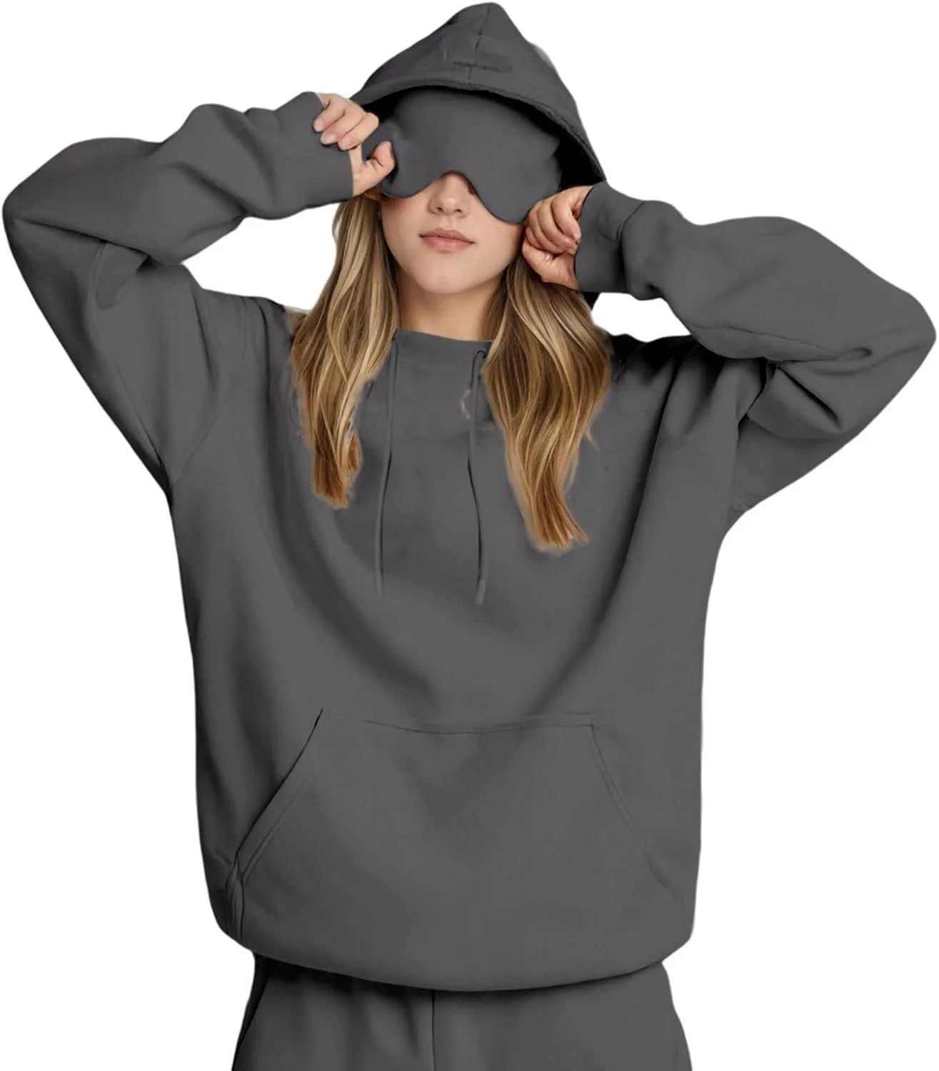 Толстовка с капюшоном и маской для сна Unisex, с карманом, для путешествий — фото 4