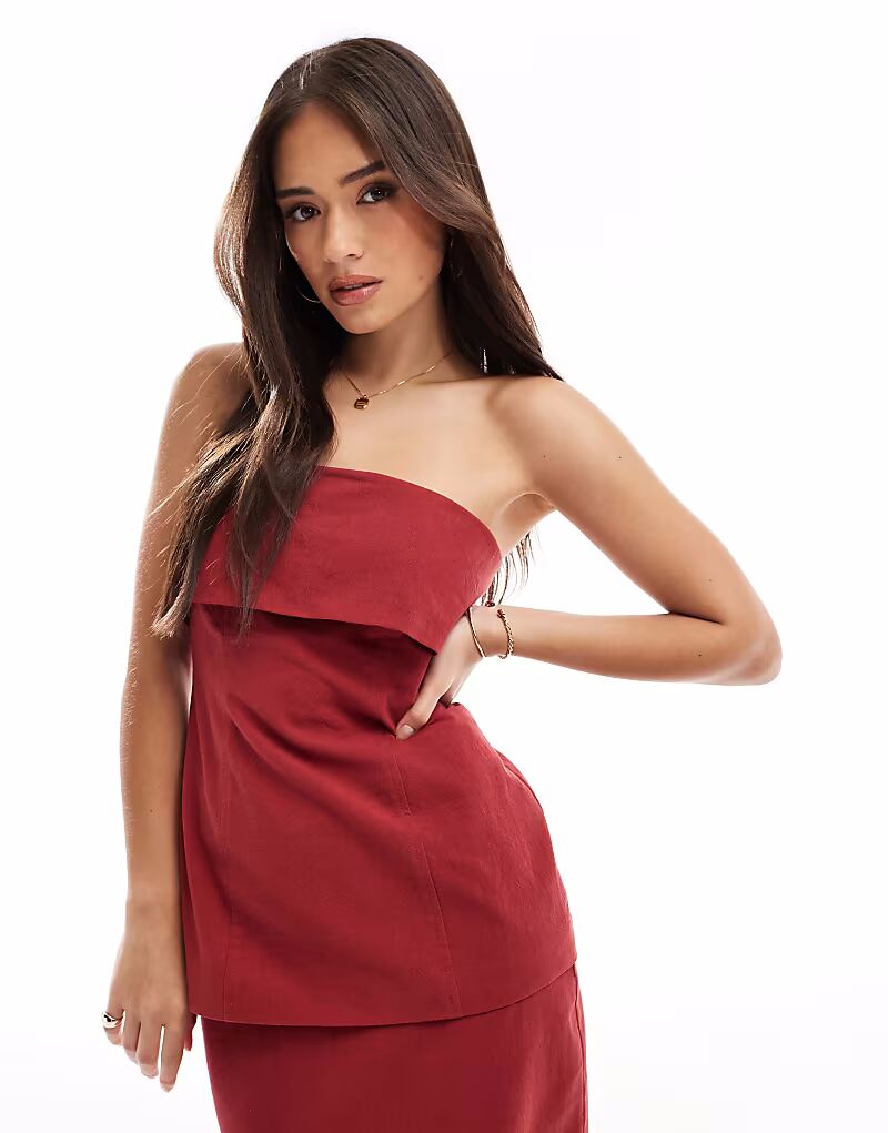 

Льняной топ-бандо с отворотом и удлиненным верхом цвета ржавчины 4Th & Reckless