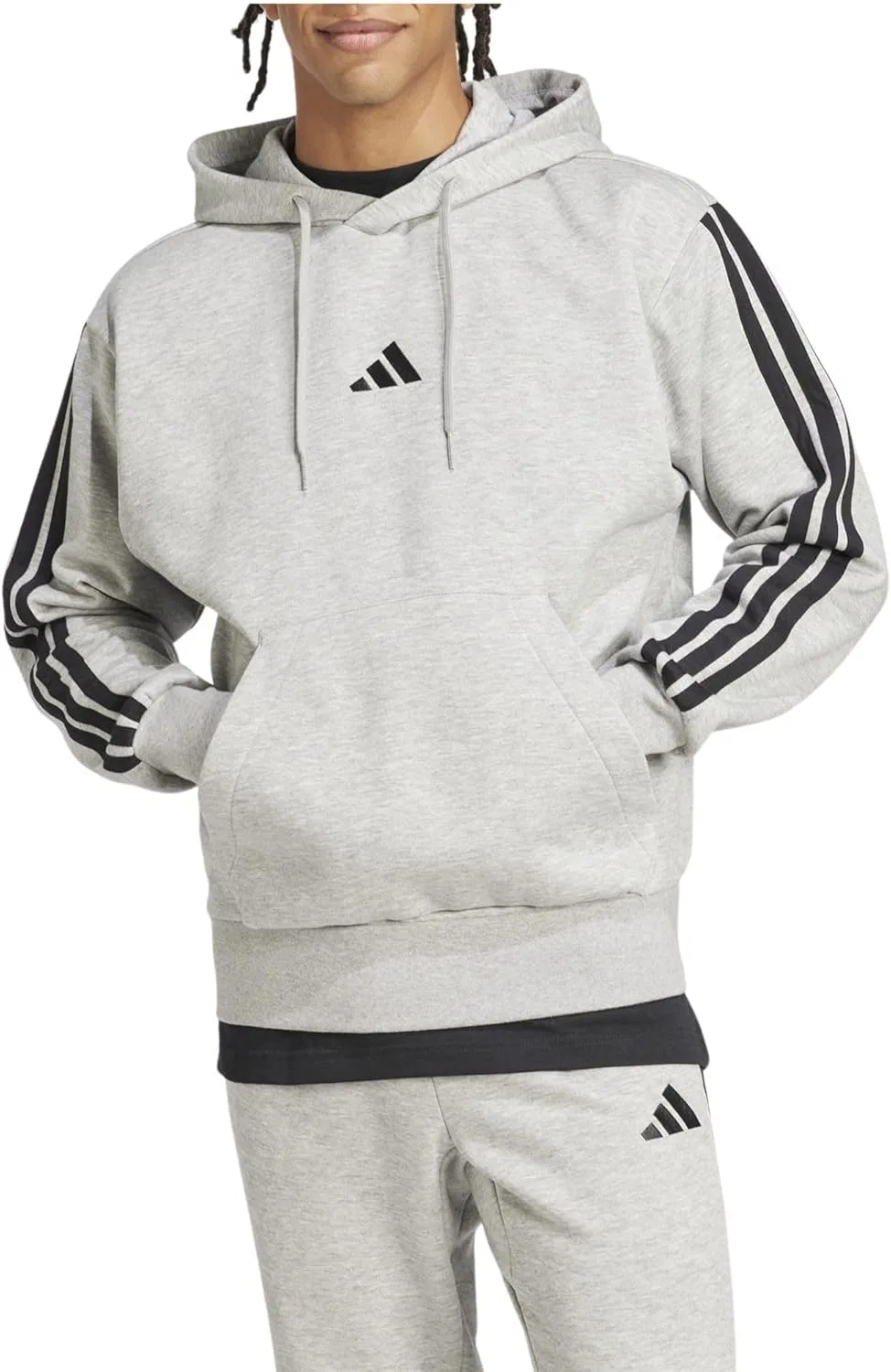 Толстовка с флисом adidas, цвет Medium Grey Heather/Black — фото 3