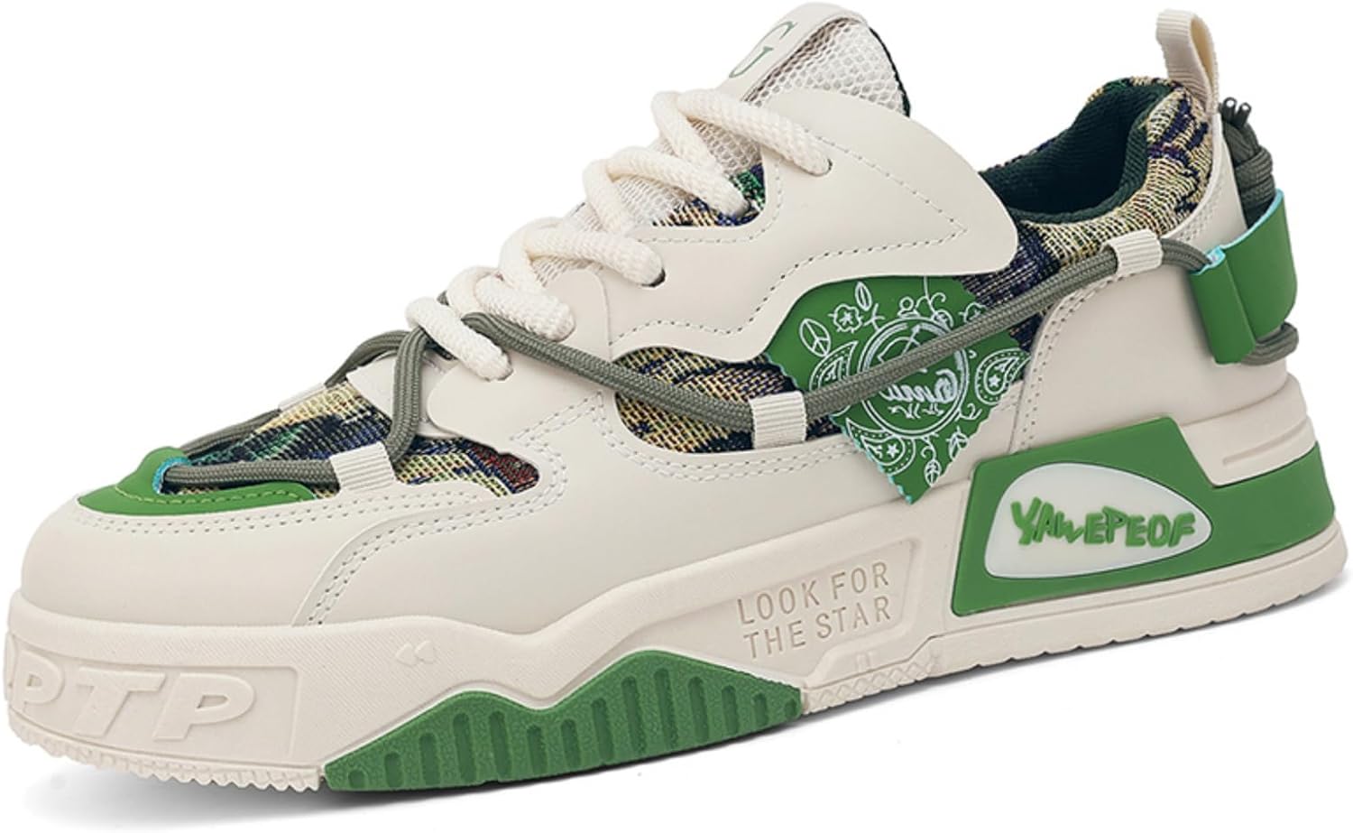 

Мужские стильные кроссовки с принтом банданы, ретро-пэчворк, повседневные обувь с толстой подошвой, модные и удобные для ежедневной носки Aokisx, зеленый