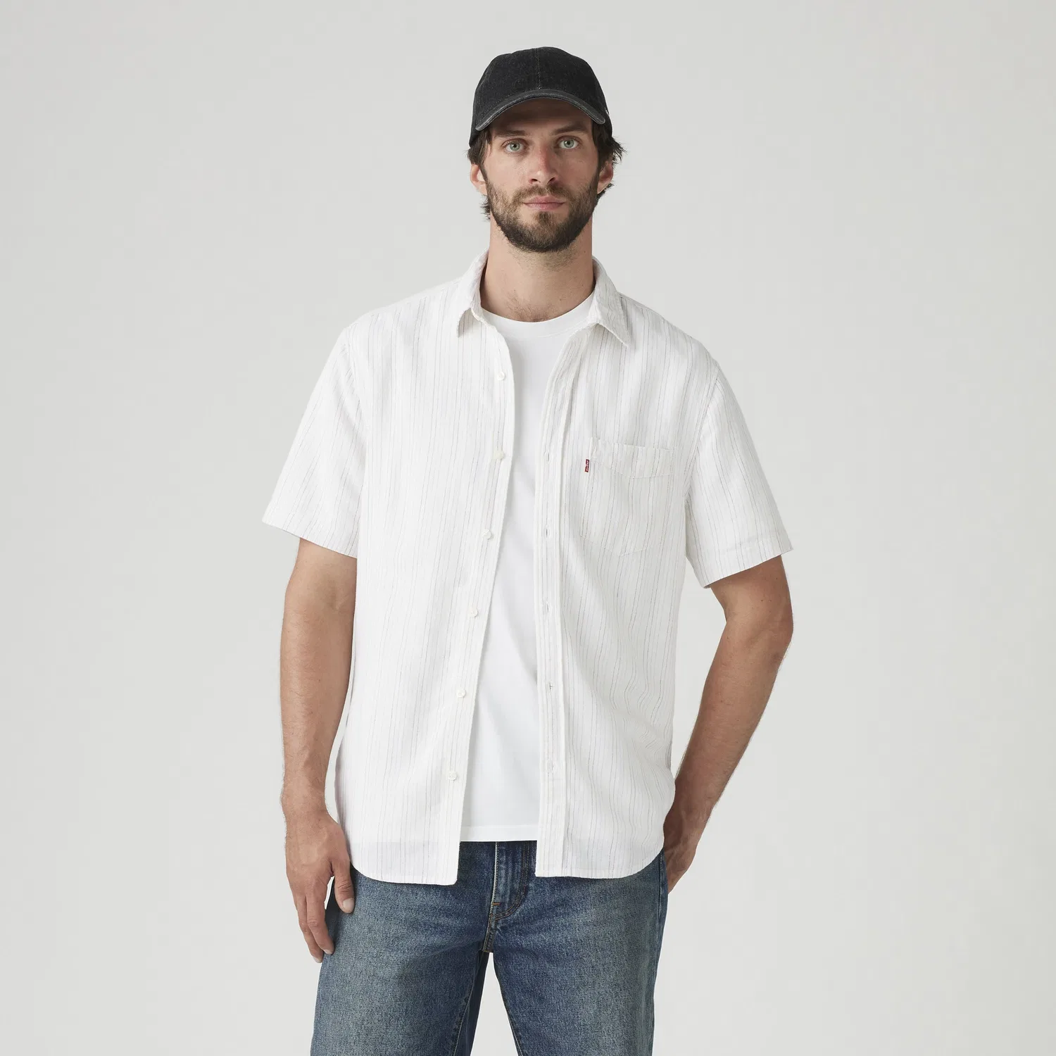 Рубашка с коротким рукавом, одним карманом, из хлопка и льна, с принтом «Закат» Levi's, White — фото 2