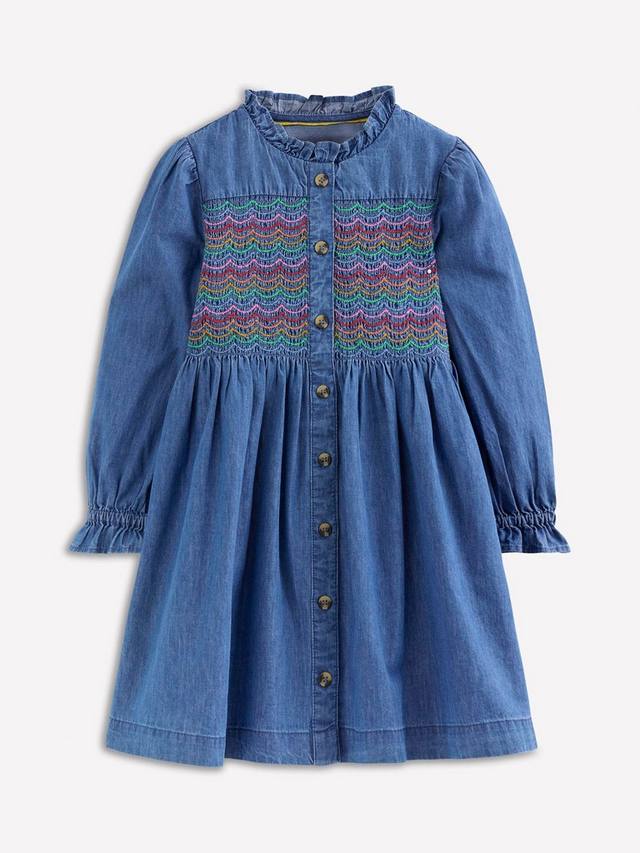 

Детское платье Suki с рукавами-рюшами из хлопка Mini Boden, Mid Vintage Denim