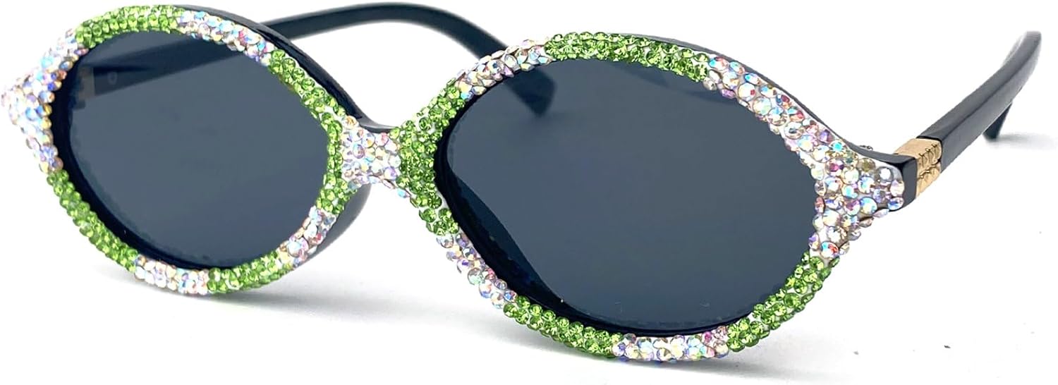 

Винтажные овальные солнцезащитные очки с кристаллами и стразами для женщин в стиле 90-х, сверкающие очки для вечеринок, модные женские солнцезащитные очки с бриллиантами mincl, Black