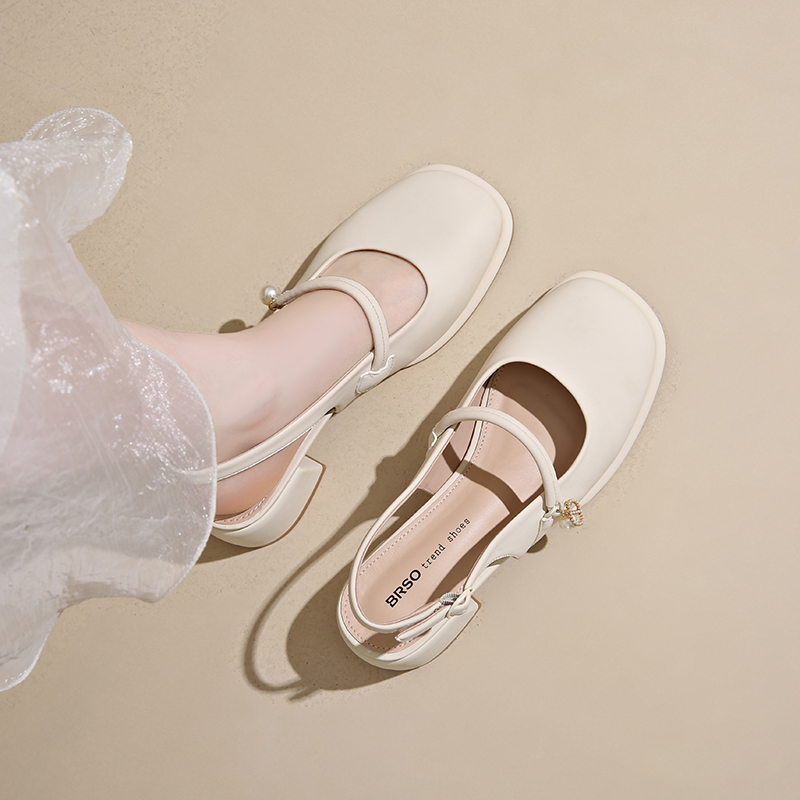 WUJI Женские туфли на массивном каблуке 5 см бежевые, цвет Beige — фото 3