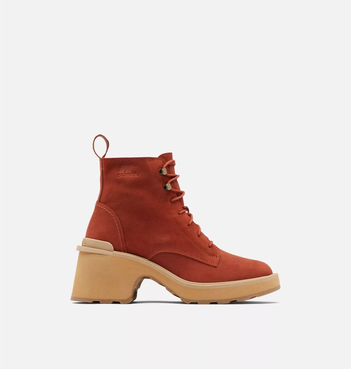 Женские ботинки на шнуровке на высоком каблуке цвета Warp Red Tawny Buff Sorel — фото 4