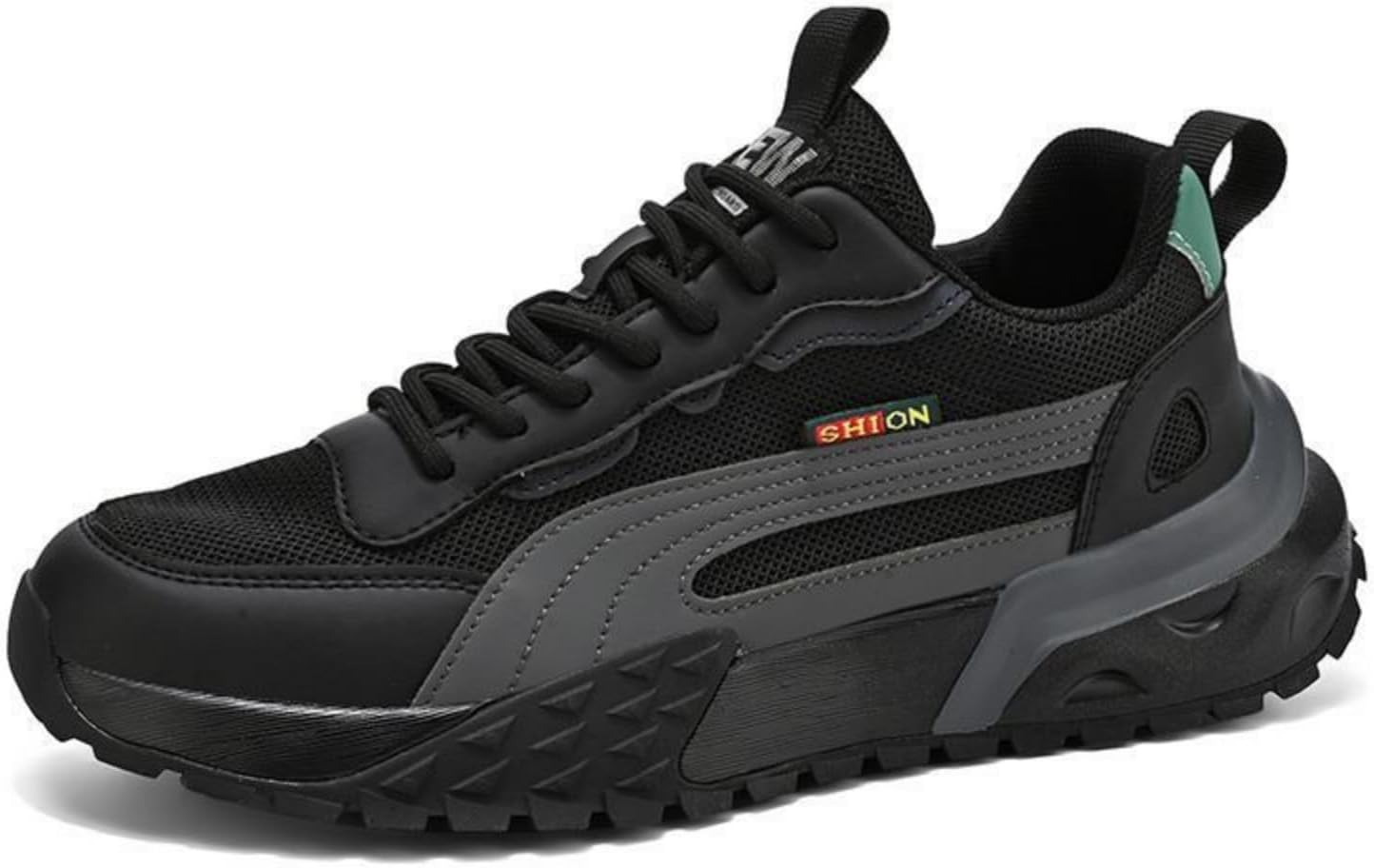 

Мужские модные кроссовки с дышащей сеткой, шнуровкой, на платформе, повседневные, с круглым носком, против скольжения, для бега, ходьбы и ежедневного ношения Netehadi, черный