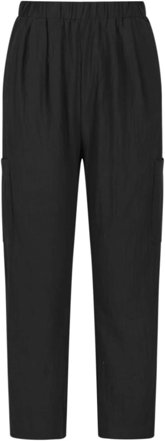 

Льняные укороченные брюки женские летние на высокой резинке