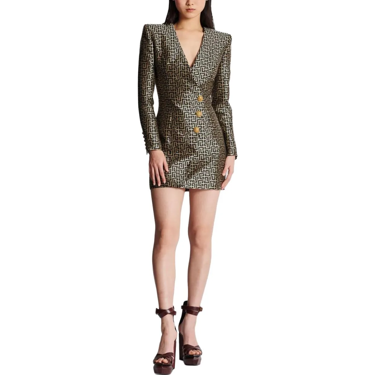 Блейзер-мини-платье с принтом Monogram BALMAIN, коричневый — фото 4