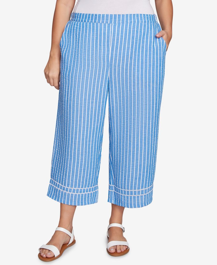 

Брюки-капри свободного кроя из мягкой пряжи в полоску, подходящие для полных женщин Ruby Rd, French Blue Multi