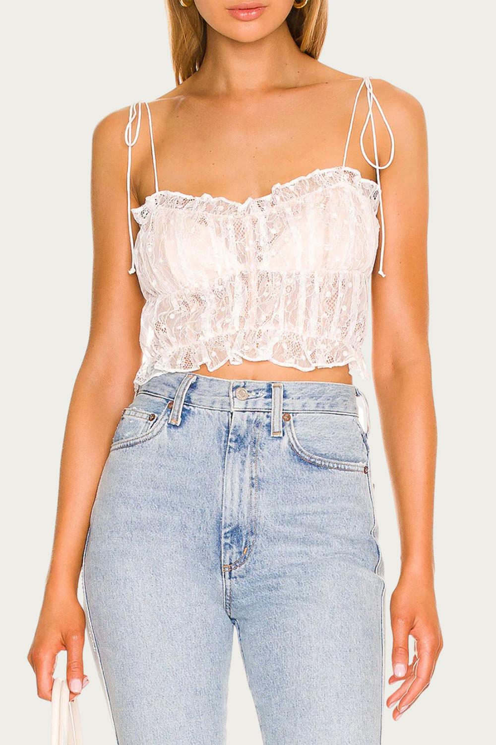 

Укороченный топ Jules с оборками и кружевом белого цвета for Love & Lemons