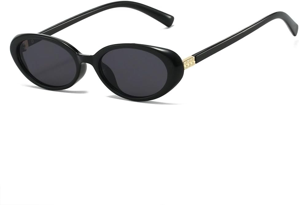 

Ретро овальные солнцезащитные очки для женщин и мужчин, винтажные солнцезащитные очки с защитой от УФ-излучения UV400 для маленького лица, стильные миниатюрные солнцезащитные очки Generic, Black Frame With Gray Lenses