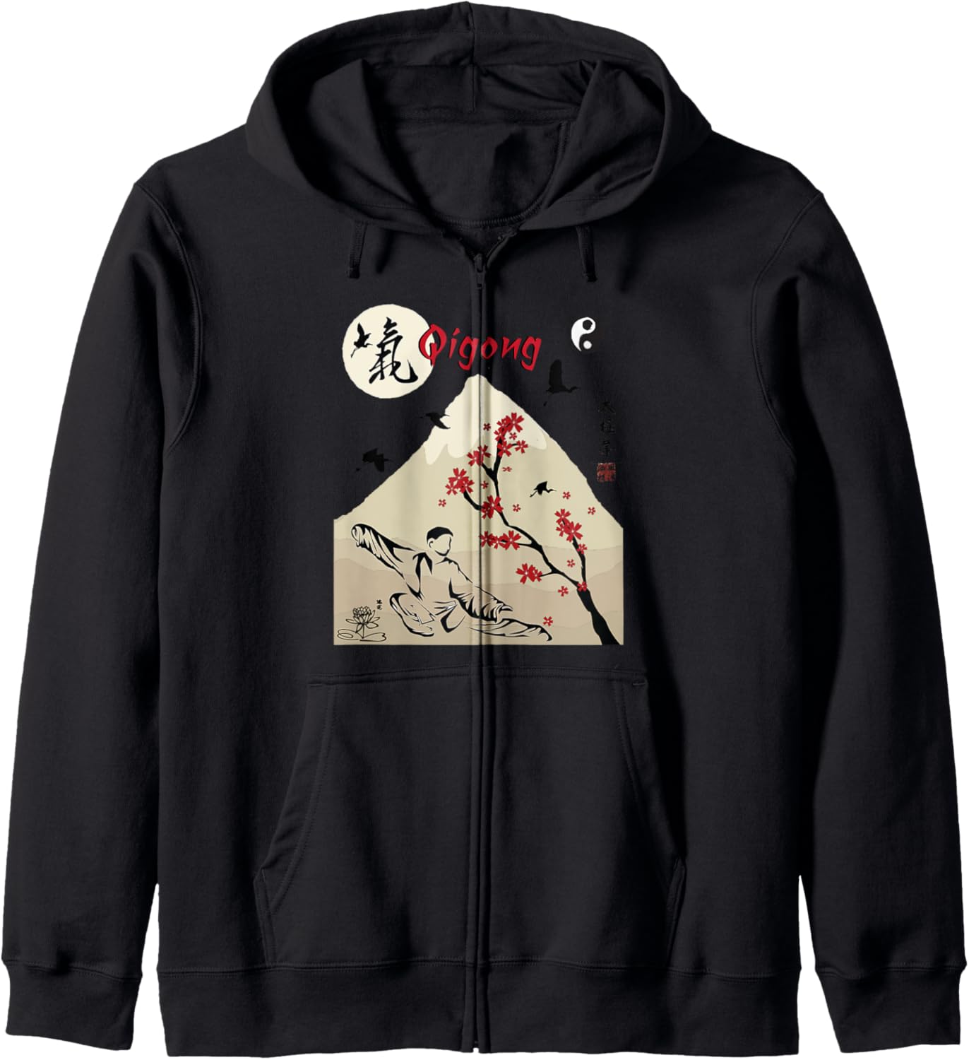 

Толстовка на молнии с каллиграфическим рисунком «Сад цигун» для любителей тайцзи Tai Chi Beginner / Tai Chi Student. Chi / Qi Kanji, черный