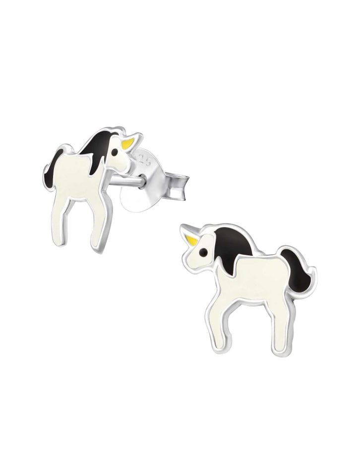 

Schmuck23 Серьги с единорогом, черные, серебро 925 пробы