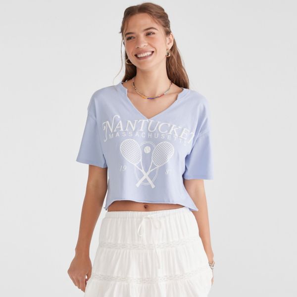 

Облегающая укороченная футболка для девушек Aeropostale, голубой