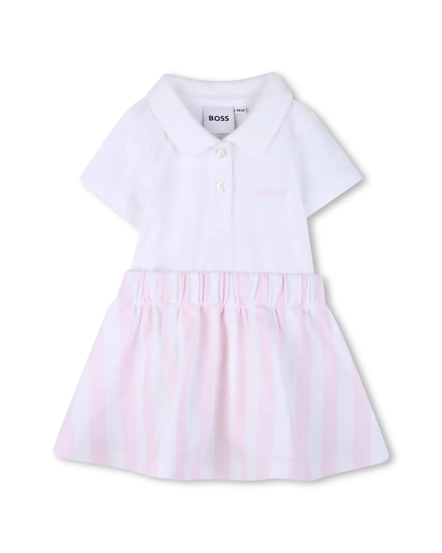 Платье для девочки младенца с коротким рукавом в полоску из хлопка BOSS Kidswear, Natural