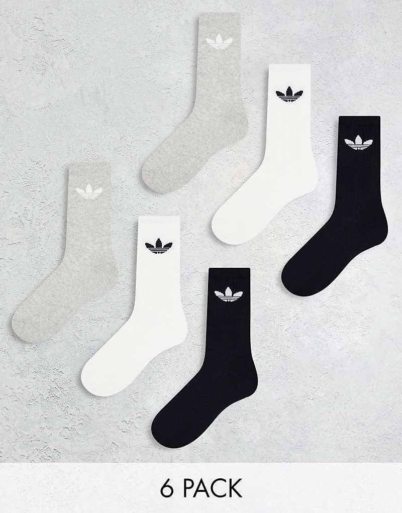 

Набор из шести носков adidas Originals – чёрного/серого/белого цвета с логотипом в виде трилистника