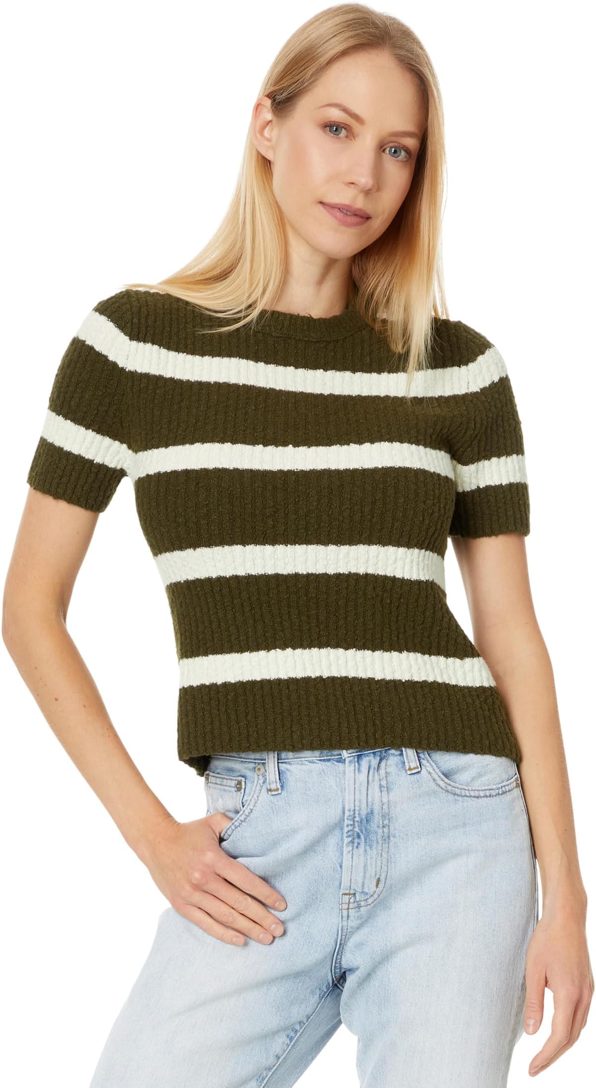 

Свитер Madewell Stripe Amanda Cotton Boucle Tee, цвет Expedition Green