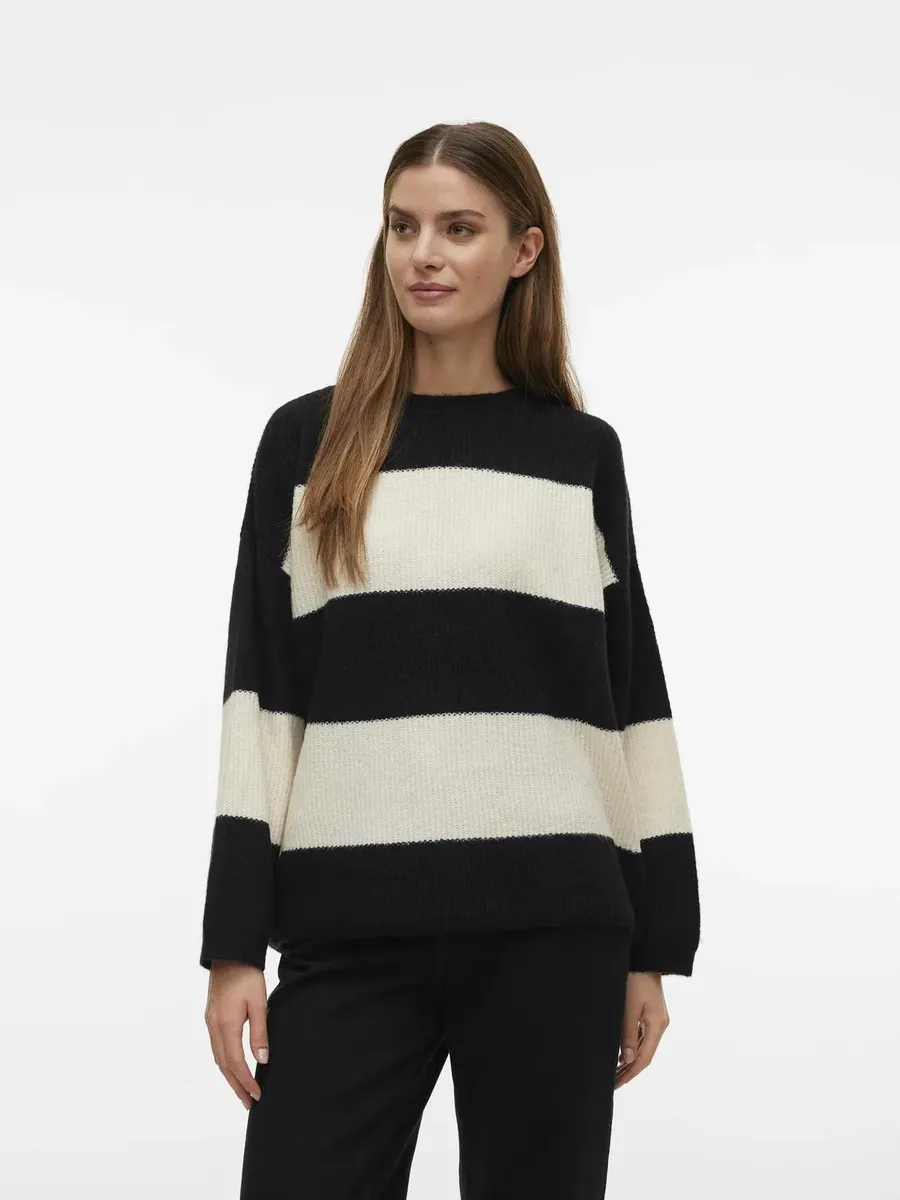 

Свитер с круглым вырезом Vero Moda "VMNATAHLIE LS O-NECK PULLOVER GA NOOS", цвет Black Stripes:Birch