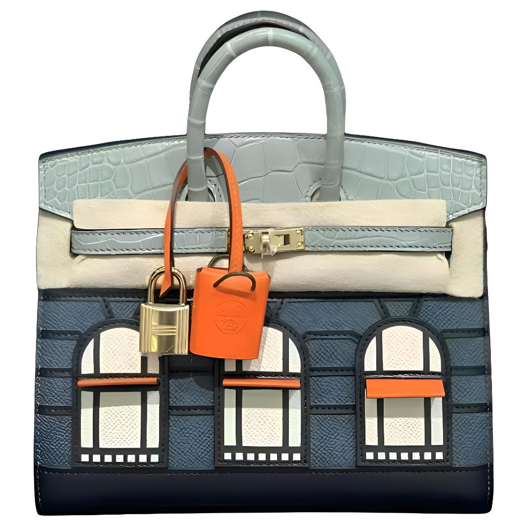 

Сумка Birkin из кожи коровы с матовой крокодиловой кожей для женщин оттенки Haze Gray, Crystal Gray и Rain Cloud Gray HERMES, K Stamp