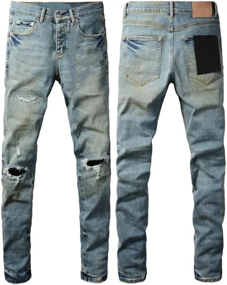 Джинсы с принтом граффити, рваные, Men's Distressed Skinny Jeans, 9076