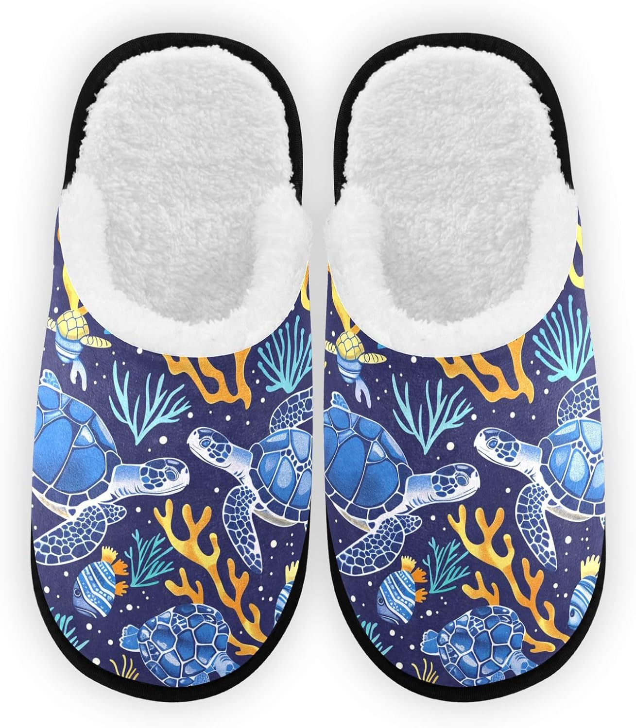 

Мягкие плюшевые тапочки FENOCHE с морской черепахой и коралловой рыбкой для женщин и мужчин, теплые и удобные, для путешествий и спа, с нескользящей подошвой, Multicolor