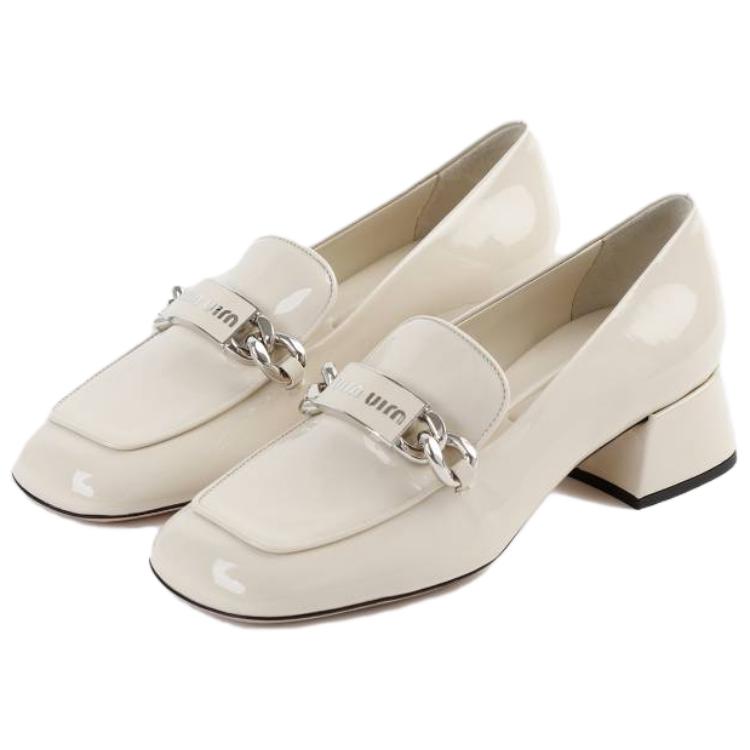 MIU MIU Кожаные туфли на массивном каблуке Women's White — фото 4