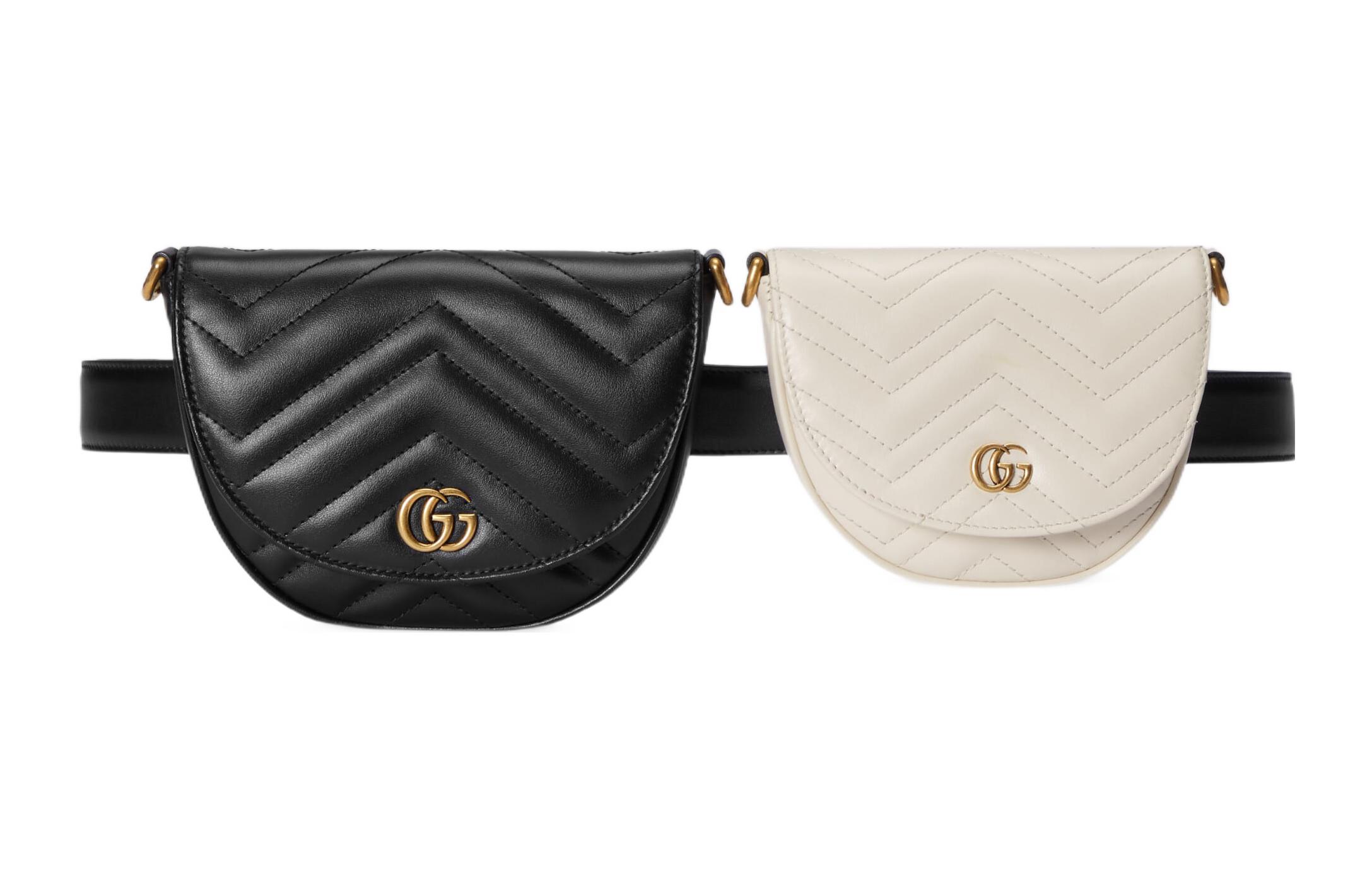 

GG Marmont Кожаный Поясной Клач Женский Черно-Белый GUCCI