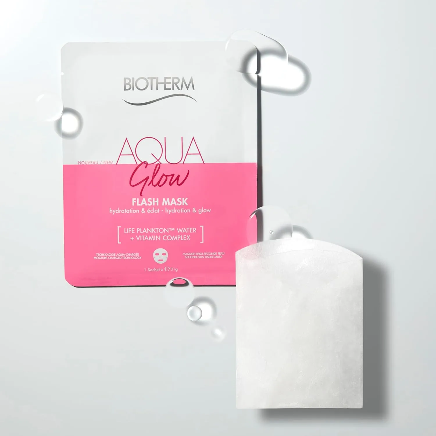 Тканевая маска Biotherm — Увлажняющая для лица Aquasource Flash с биотехнологическим планктоном. Аква-сияние — фото 2
