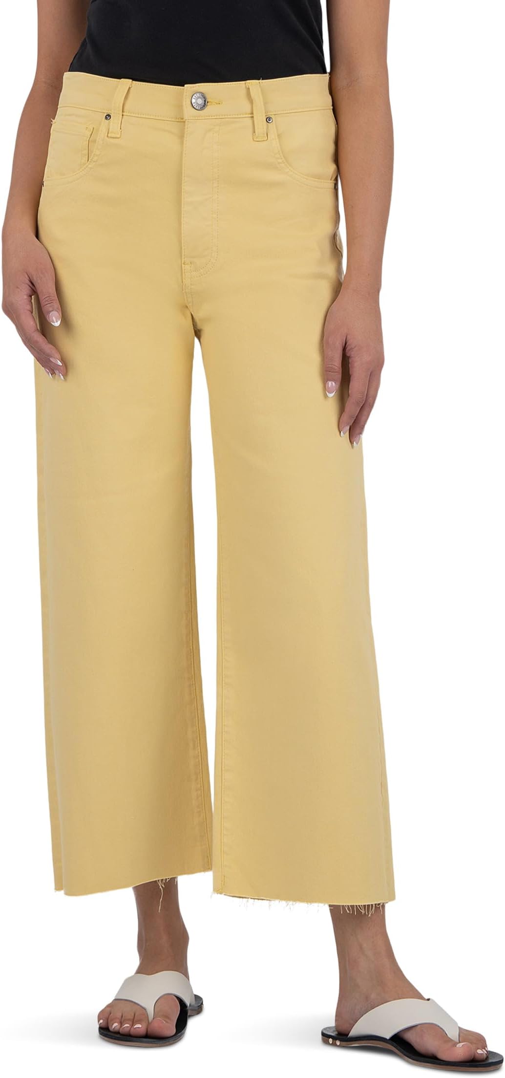 

Джинсы KUT from the Kloth Gwen High-Rise Wide Leg Raw Hem 5 Pockets Zipper Fly, цвет Daffodil