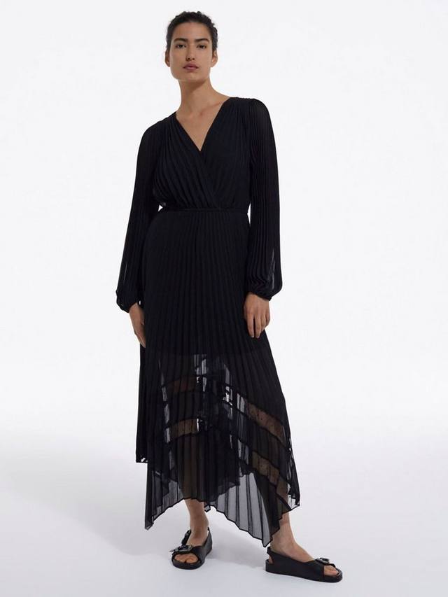 

Плиссированное асимметричное расклешенное макси-платье THE KOOPLES, черный
