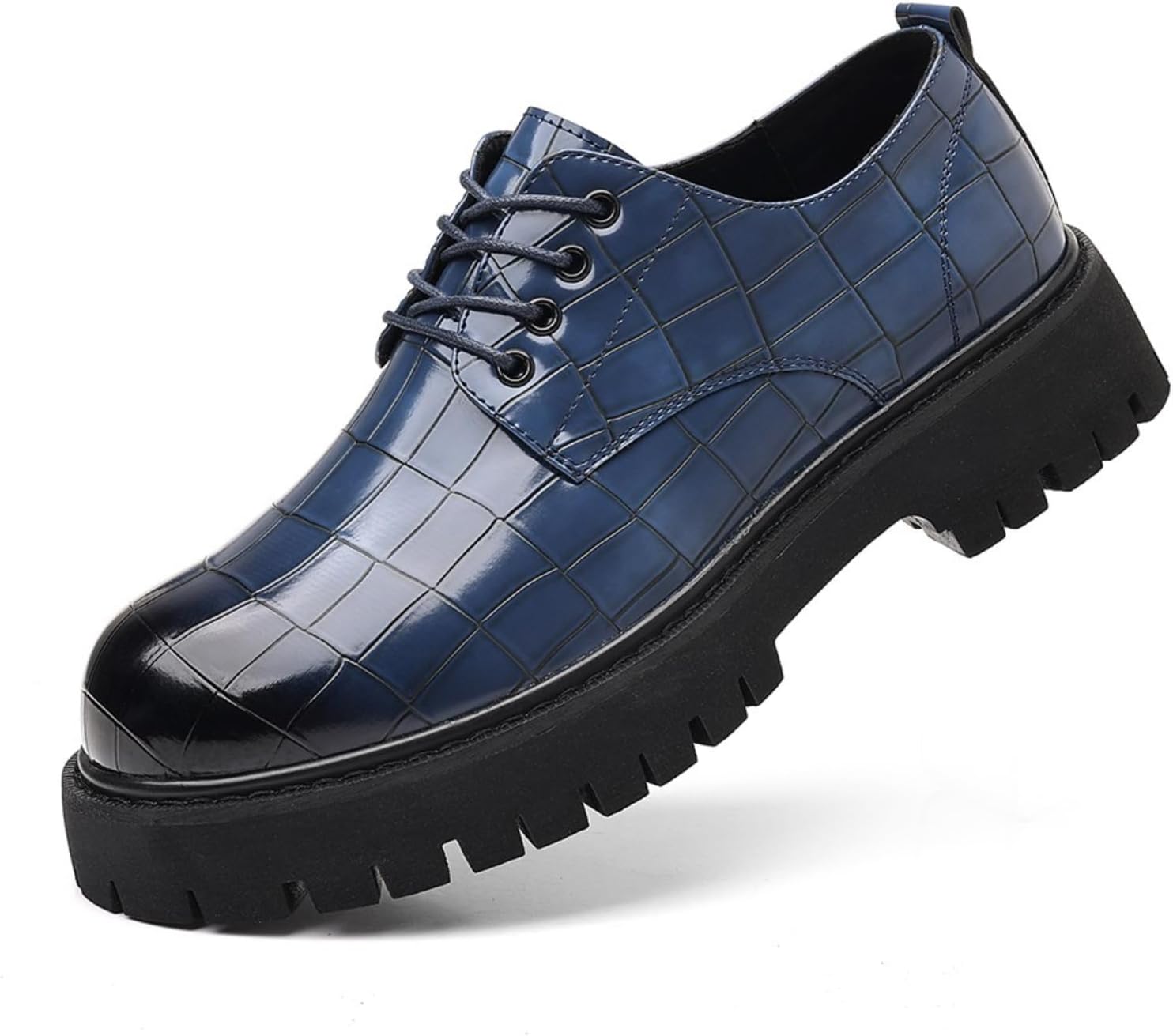 

Мужские туфли на платформе с узором под крокодила, кожаные, на шнуровке, с круглым носком, противоскользящие, удобная подошва с рельефом, для официальных мероприятий, свадеб, вечеринок, бизнеса и повседневной носки Netehadi, синий