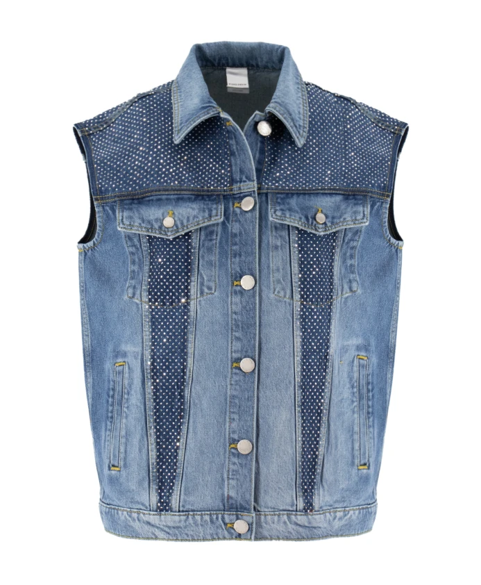 

Блестящая джинсовая куртка без рукавов Pinko, синий