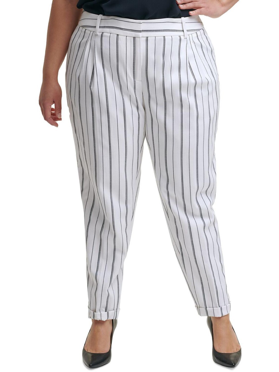 

Плюс женские полосатые узкие классические брюки Calvin Klein, цвет White/Navy