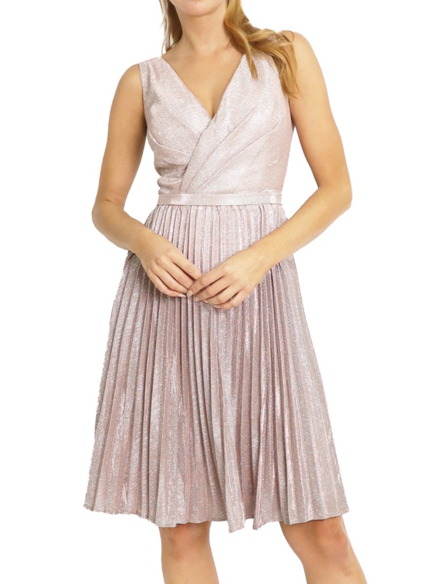 

Платье-рубашка с металлическим плиссированным лифом Rene Ruiz Collection, цвет Blush
