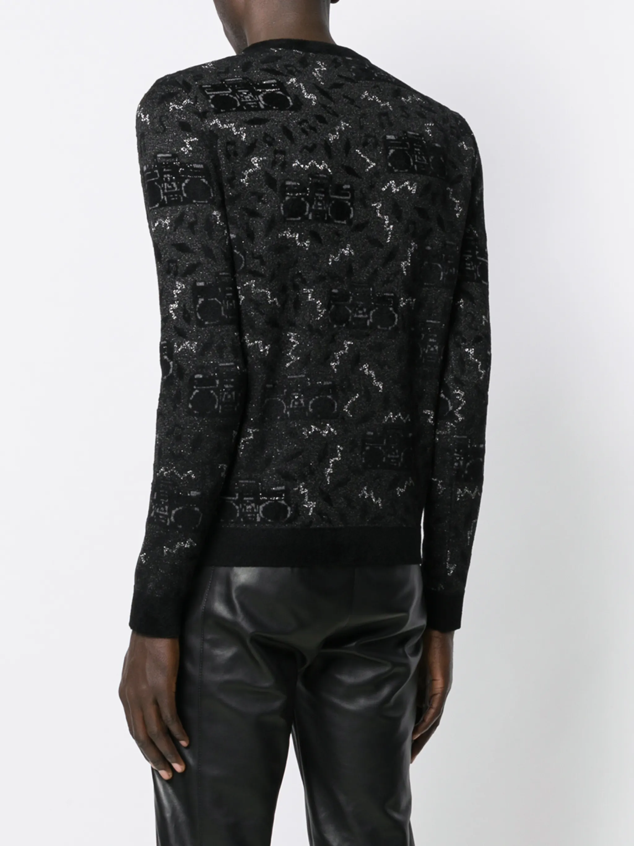 Вязаный жаккардовый свитер Saint Laurent, черный — фото 4