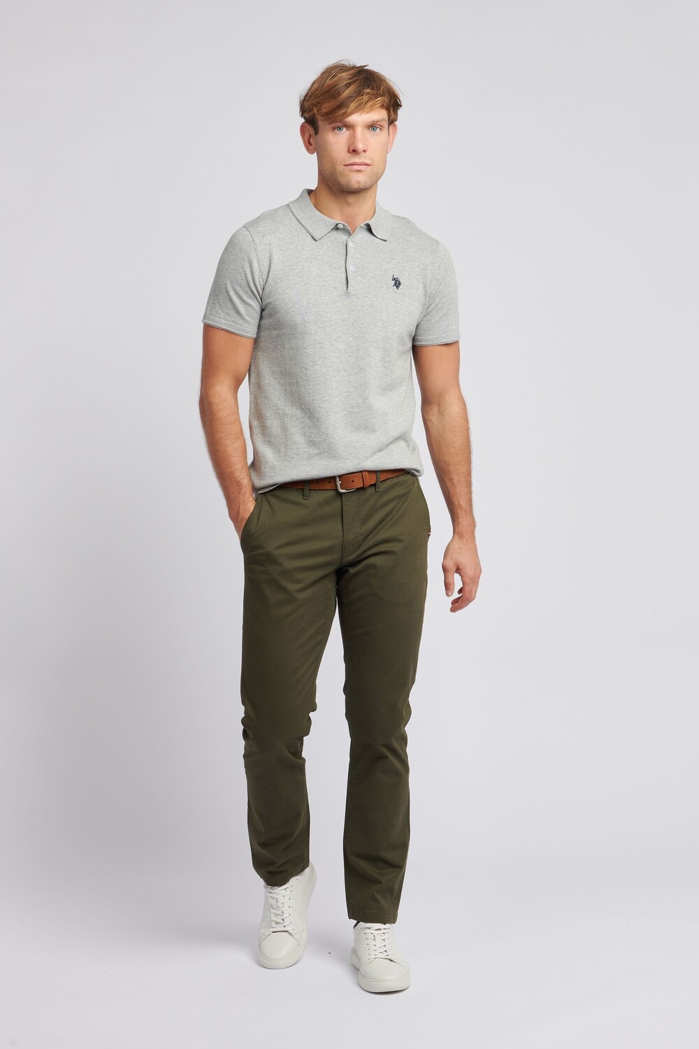 Коричневые мужские классические брюки-чиносы U.S. Polo Assn, зеленый — фото 3