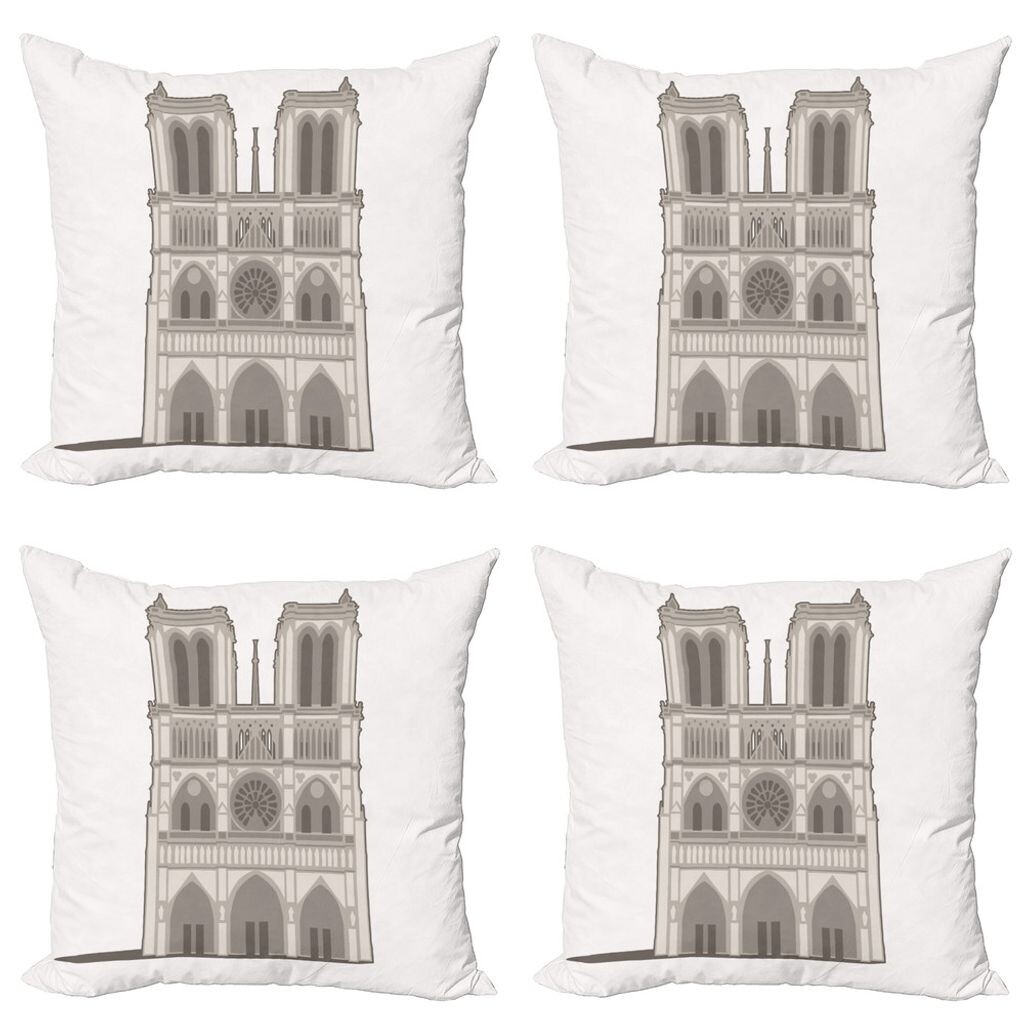 

ABAKUHAUS Notre Dame de Paris Набор чехлов для подушек (4 предмета), Sole Picture Art, современная двусторонняя цифровая печать, 40 см x 40 см, темно-серый, бледно-серый, яичная скорлупа