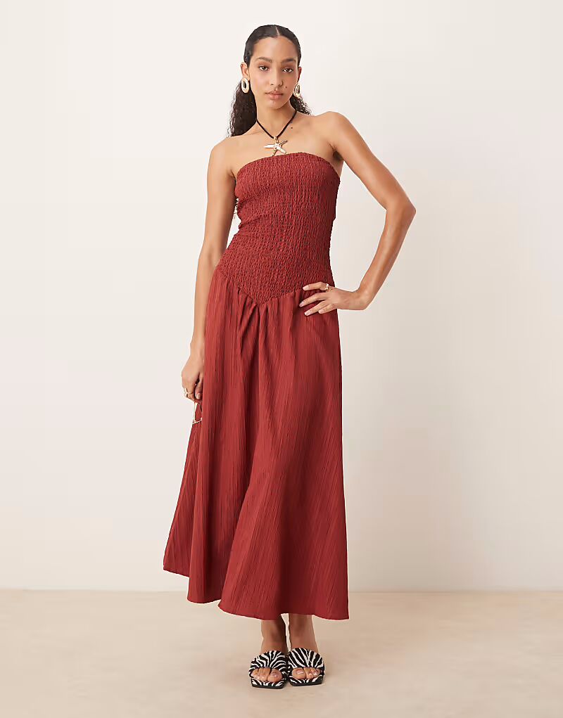 

Платье-бандо макси ASOS DESIGN с жатым эффектом бордового цвета