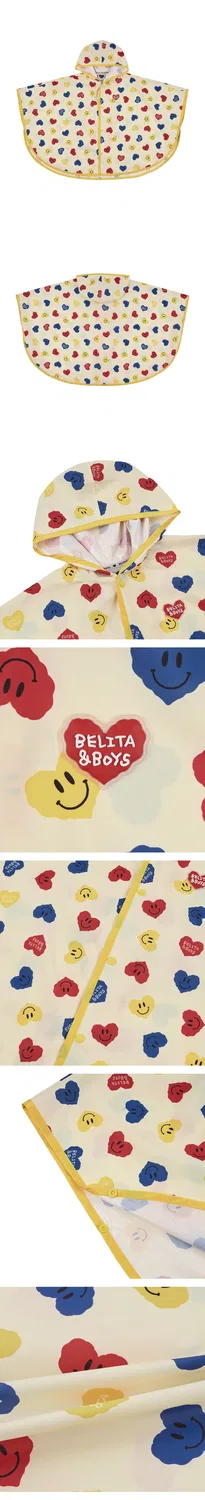 Детское жёлтое дождевое пончо с капюшоном и принтом Smile Heart от Belita&Boys — фото 3