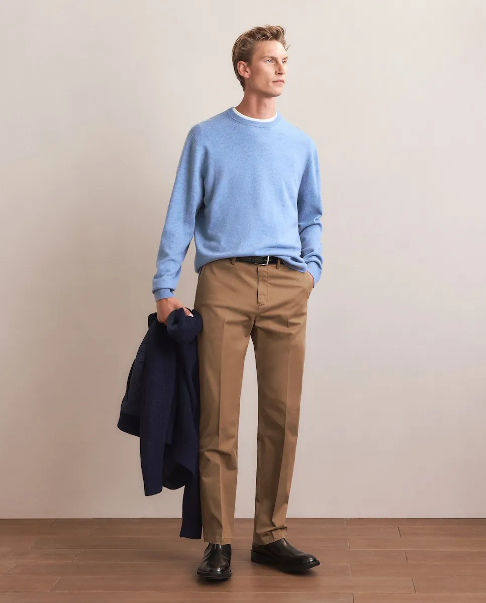 

Свитер с круглым вырезом, гладкий, из кашемировой шерсти Emidio Tucci, синий