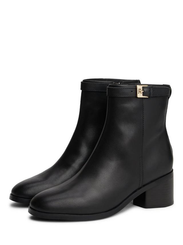 Кожаные ботинки до щиколотки с пряжкой и монограммой TH Tommy Hilfiger, Black — фото 3