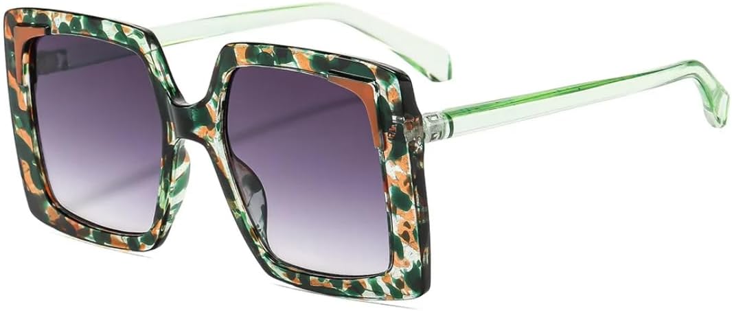 

Ретро-солнцезащитные очки с квадратной оправой и градиентным переходом цвета для женщин, модные и универсальные, для мужчин, с защитой от УФ-излучения UV400 UATXTAU, Green Flower