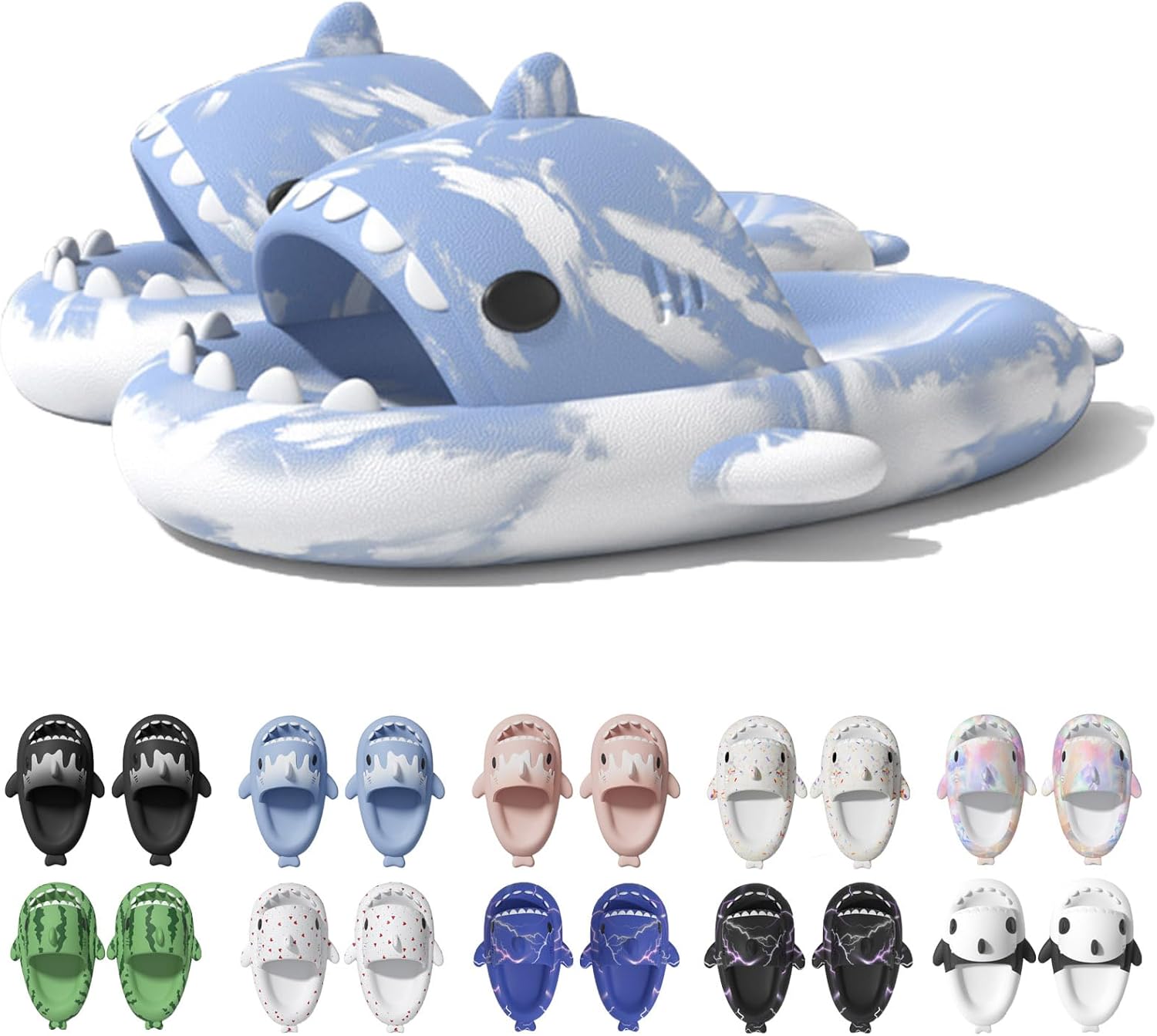 

Сланцы Jfxgjuv Ice Cream с акулой, сланцы с 3D забавными плавниками, унисекс сланцы с облаками и акулой, ЭВА сланцы с открытым носком для душа, бассейна, пляжа, синий