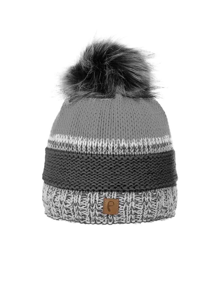 

Шапка Faera Warme Strickmütze mit Bommel Thermo-Beanie, серый