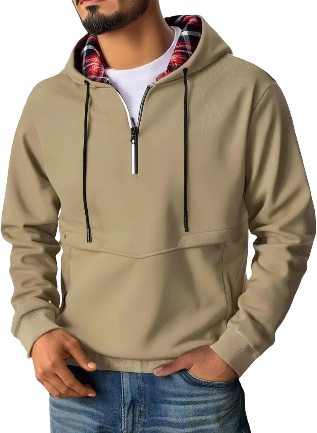 

Толстовка с капюшоном и молнией на четверть, мужская, с карманом-кенгуру evzosrz