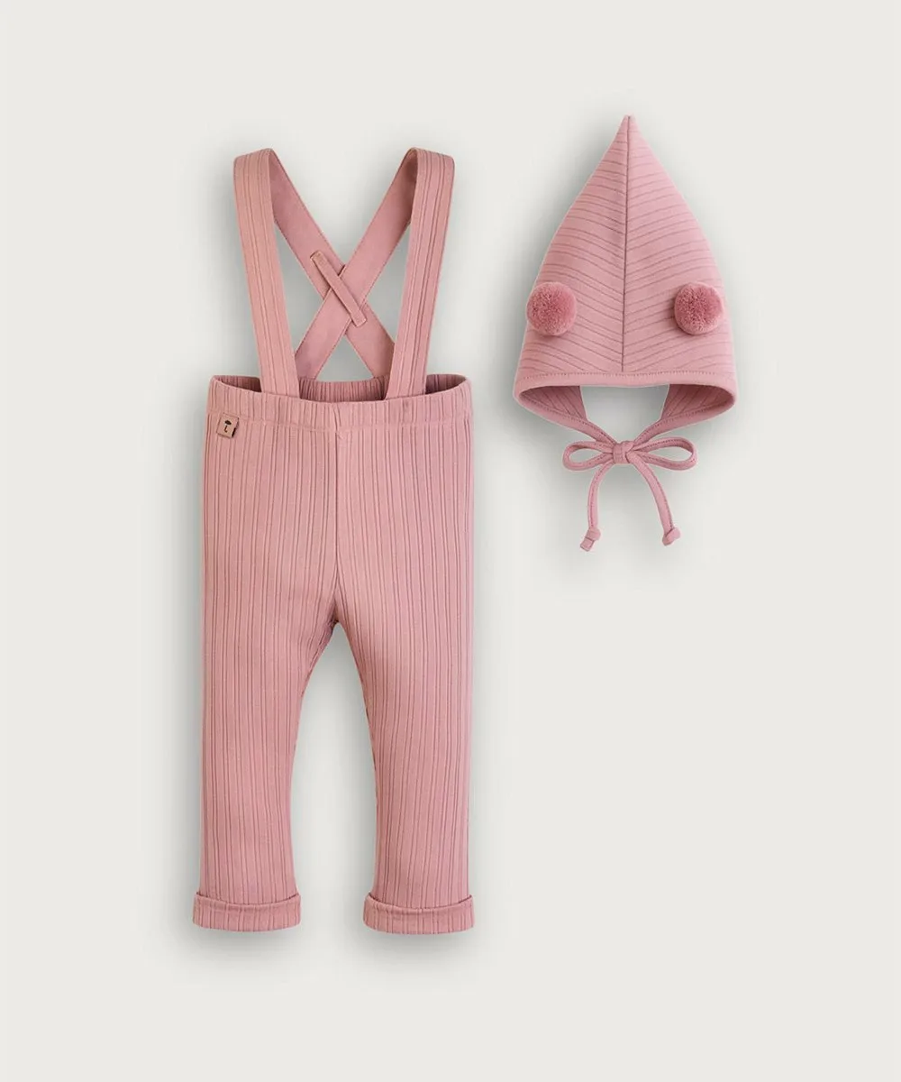Ребристые леггинсы с подтяжками и шапкой Moimoln, Pink