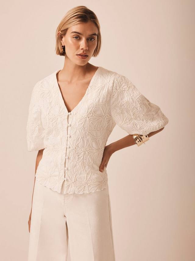 

Топ с вышивкой и отделкой в виде волны Mint Velvet, White Ivory