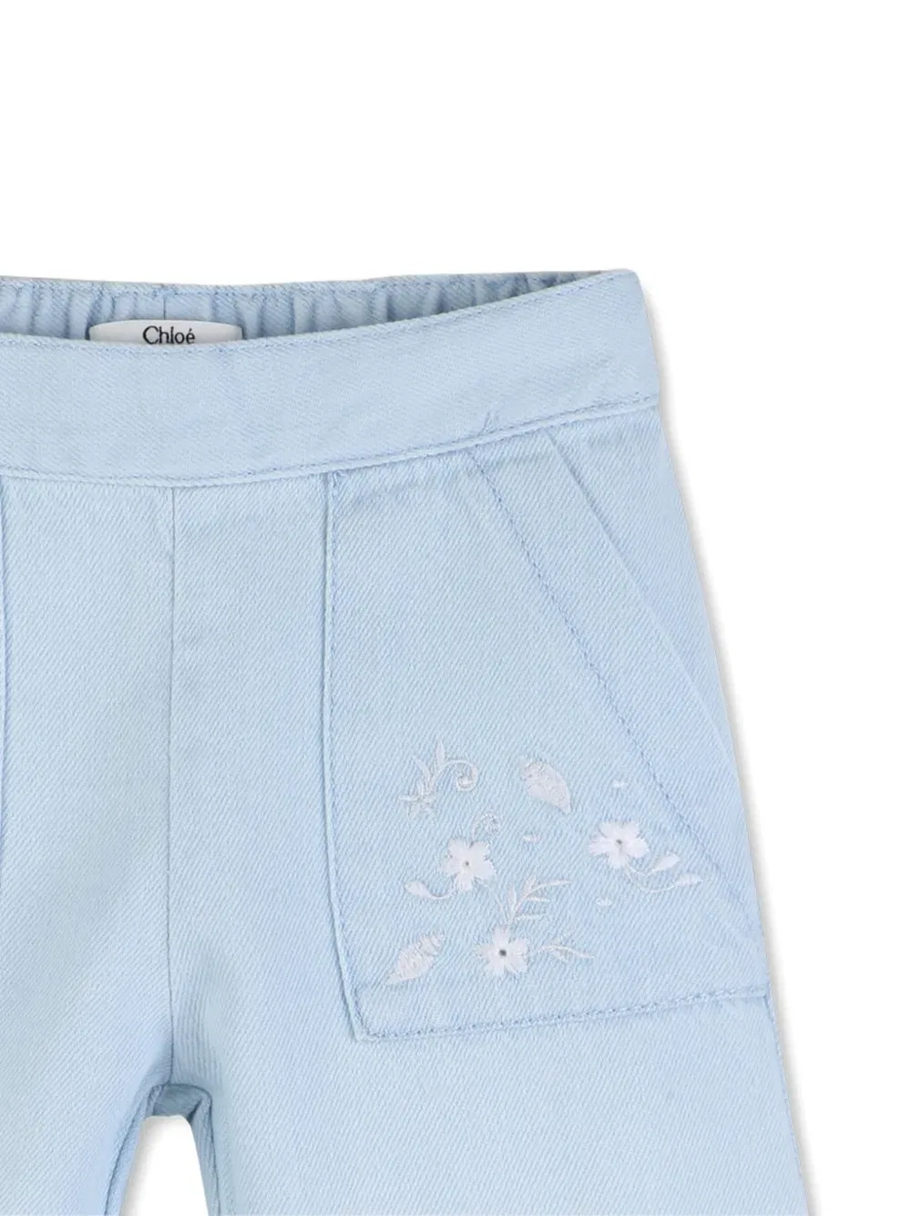Джинсовые брюки с цветочной вышивкой Chloe Kids, синий — фото 3